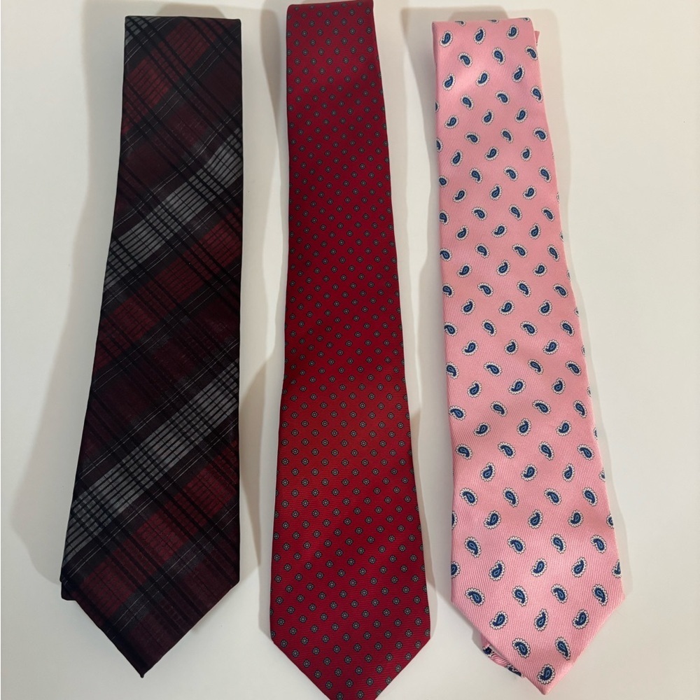 Van Heusen, Kuppenheimer & Stafford Men’s Tie Bundle – Plaid, Red, Pink Paisley